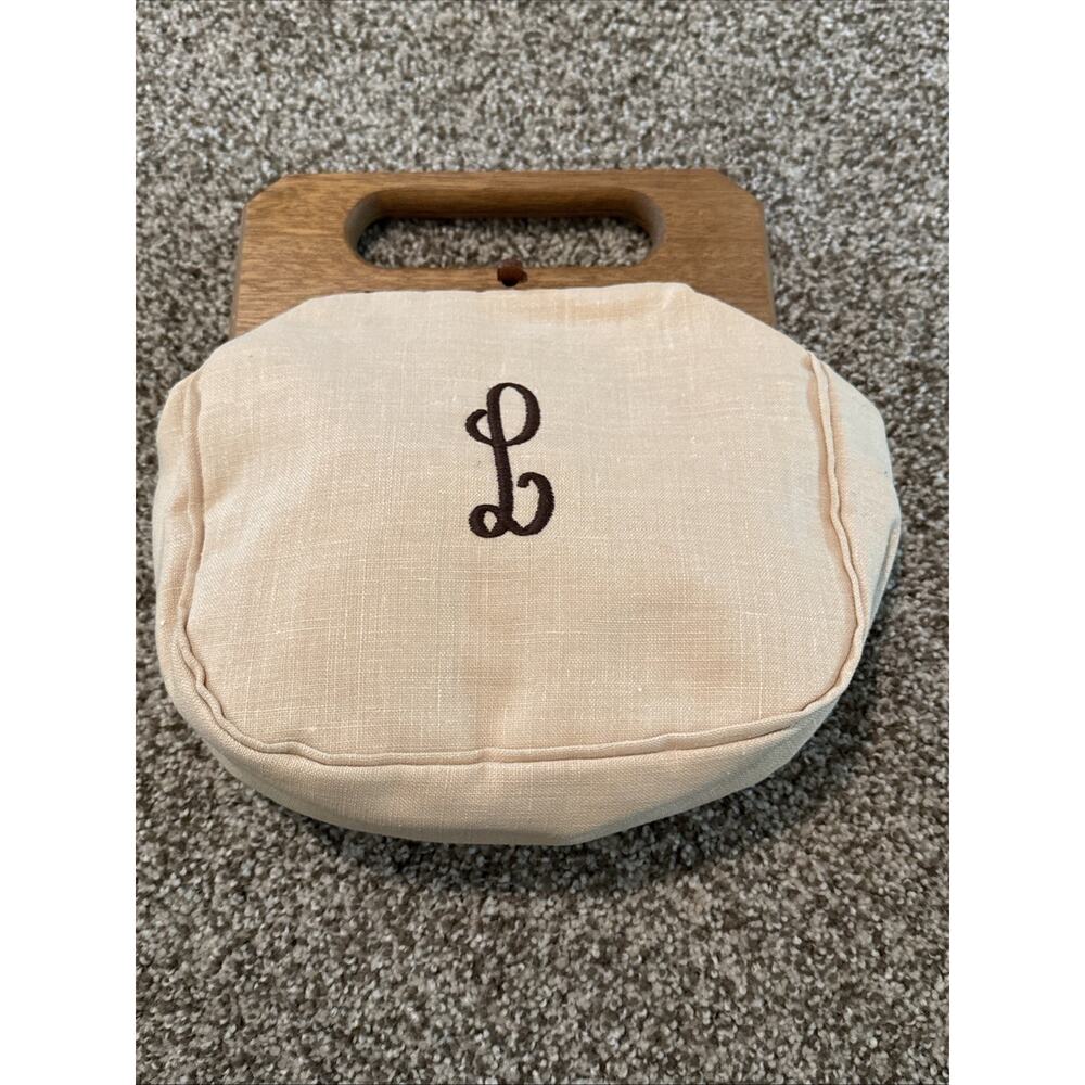 VTG Original Smith's Bermuda Bag Cedar Handles Beige Wool blend "L" Monogram